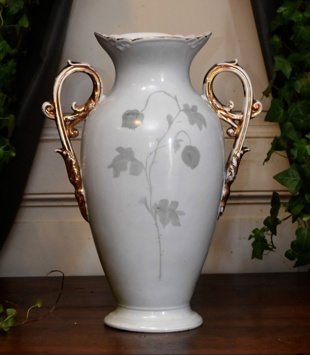 Large Limoges Porcelain Vase, Poppy And Daisies Decor, Hand Painted, 19th Century-photo-3