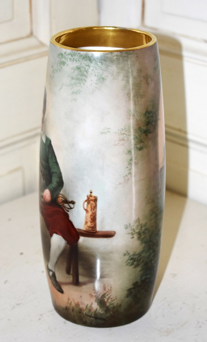 Mavaleix Limoges Porcelain Vase With Musketeer Decor, Hand Painted Military Figure-photo-4