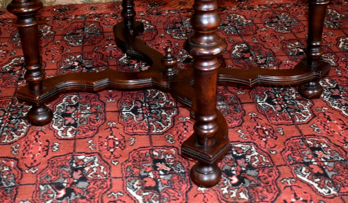 Large Office Chair Upholstered In Bordeaux Red Leather, Louis XIII - Louis XIV Style, 19th Century -photo-6