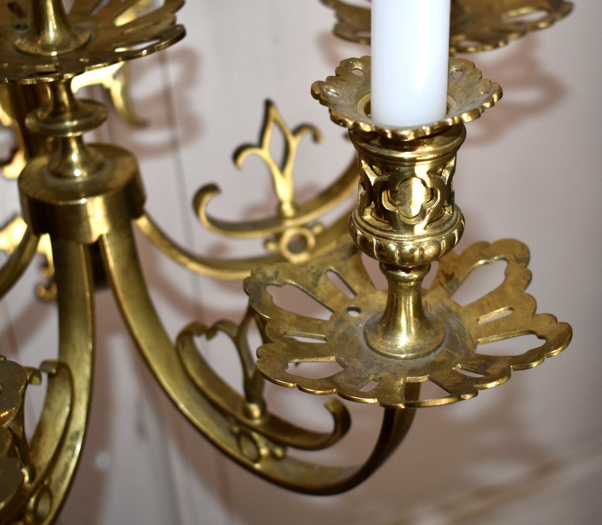 Large Pair Of Bronze Wall Lights With 5 Arms, 19th Century, Neo-gothic Renaissance Style-photo-5