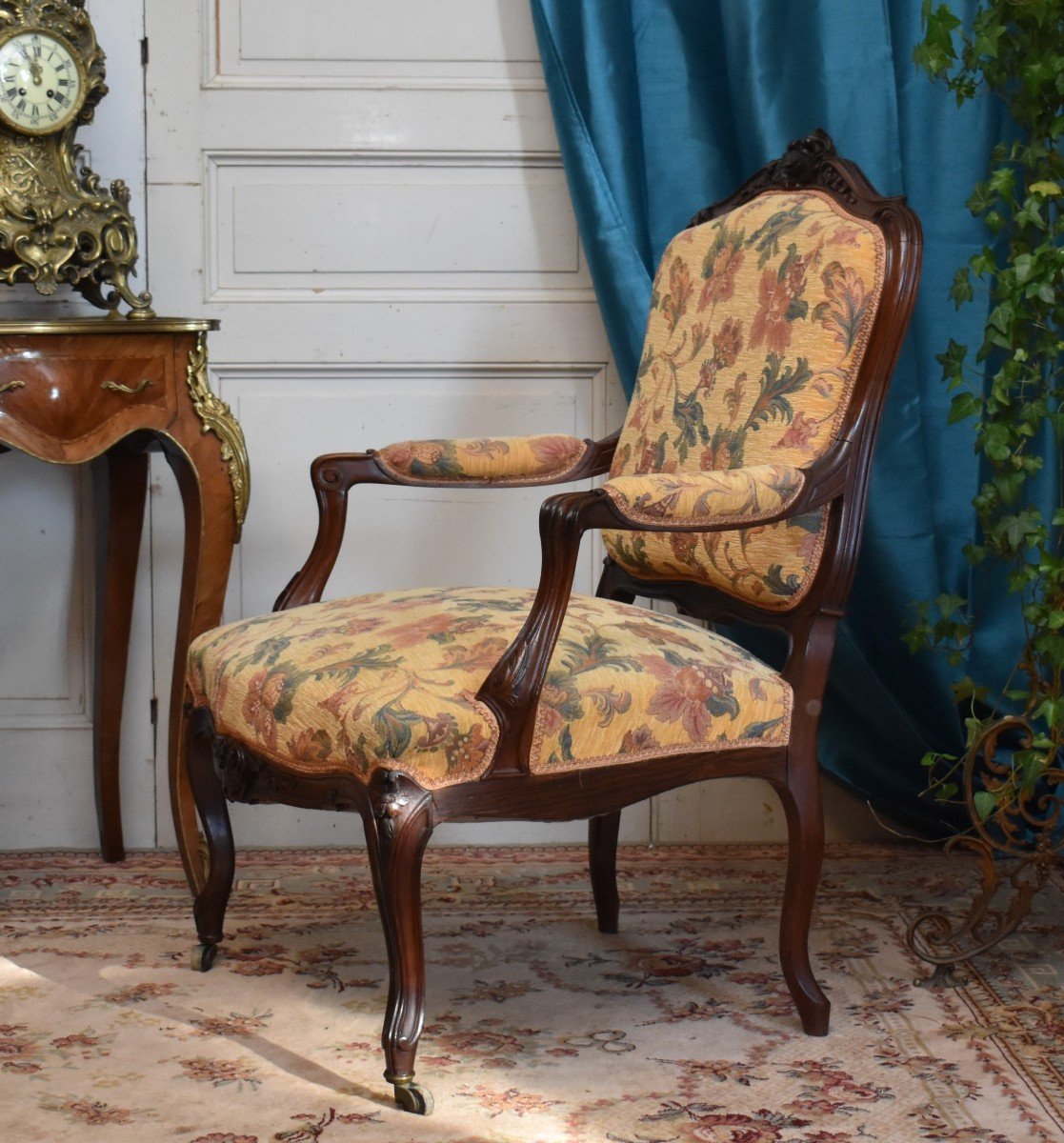 Fauteuil Dossier à La Reine Style Louis XV, Palissandre d'époque Napoléon III Garniture Récente-photo-4