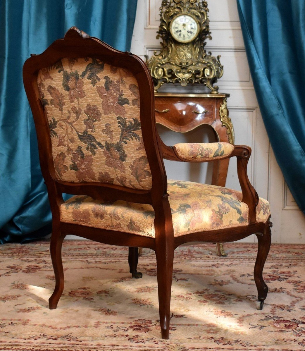 Louis XV Style Queen's Back Armchair, Rosewood From The Napoleon III Period, Recent Upholstery-photo-1