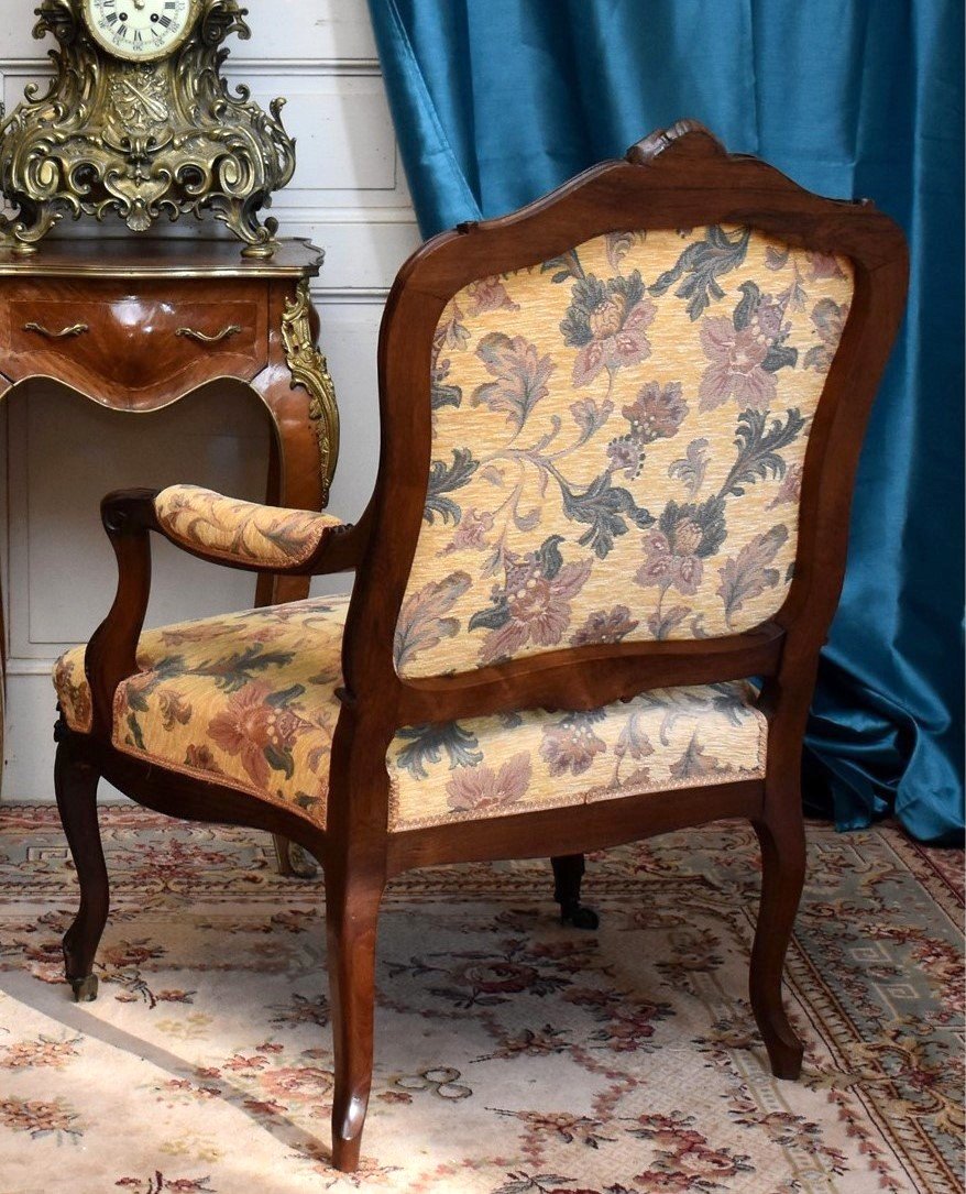 Fauteuil Dossier à La Reine Style Louis XV, Palissandre d'époque Napoléon III Garniture Récente-photo-2