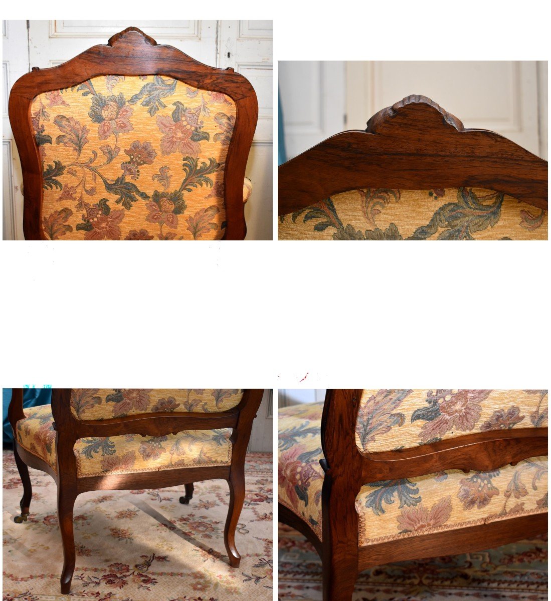 Louis XV Style Queen's Back Armchair, Rosewood From The Napoleon III Period, Recent Upholstery-photo-3