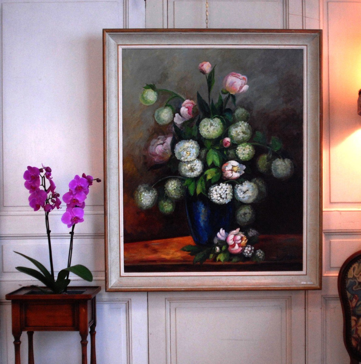 S.clavaud, Important Painting Bouquet Of Flowers, Still Life Peonies And "snowballs" -photo-3