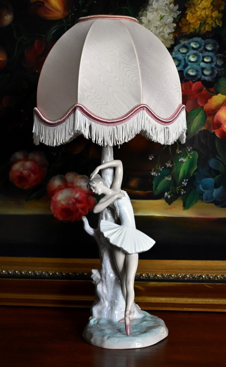 Lladro, Lampe Colombine En Porcelaine Par Fulgencio Garcia, Pied De Lampe, Ballerine, Danseuse -photo-4