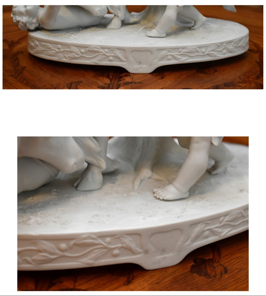 Porcelain Biscuit Group, Subject With Goat And Cupids, Statue Of Cherubs, Sculpture With Putti-photo-6