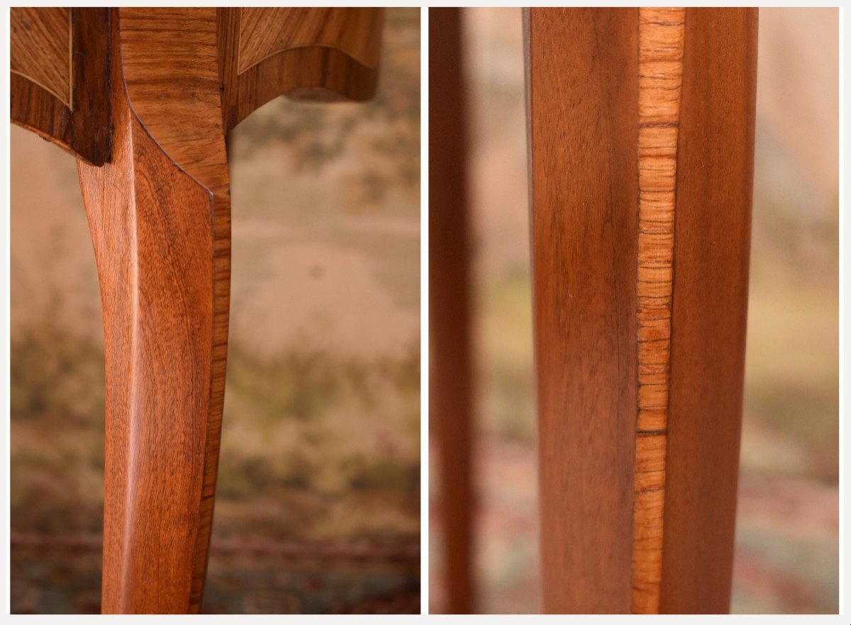 Marquetry Pedestal Table, Louis XV Style, Living Room Table, Mid-century Marquetry Side Table, Frilling -photo-6