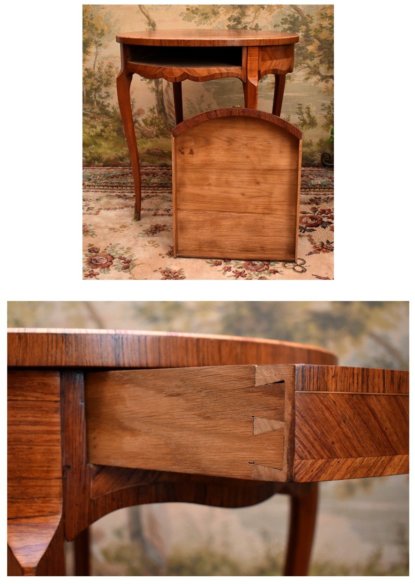 Marquetry Pedestal Table, Louis XV Style, Living Room Table, Mid-century Marquetry Side Table, Frilling -photo-7