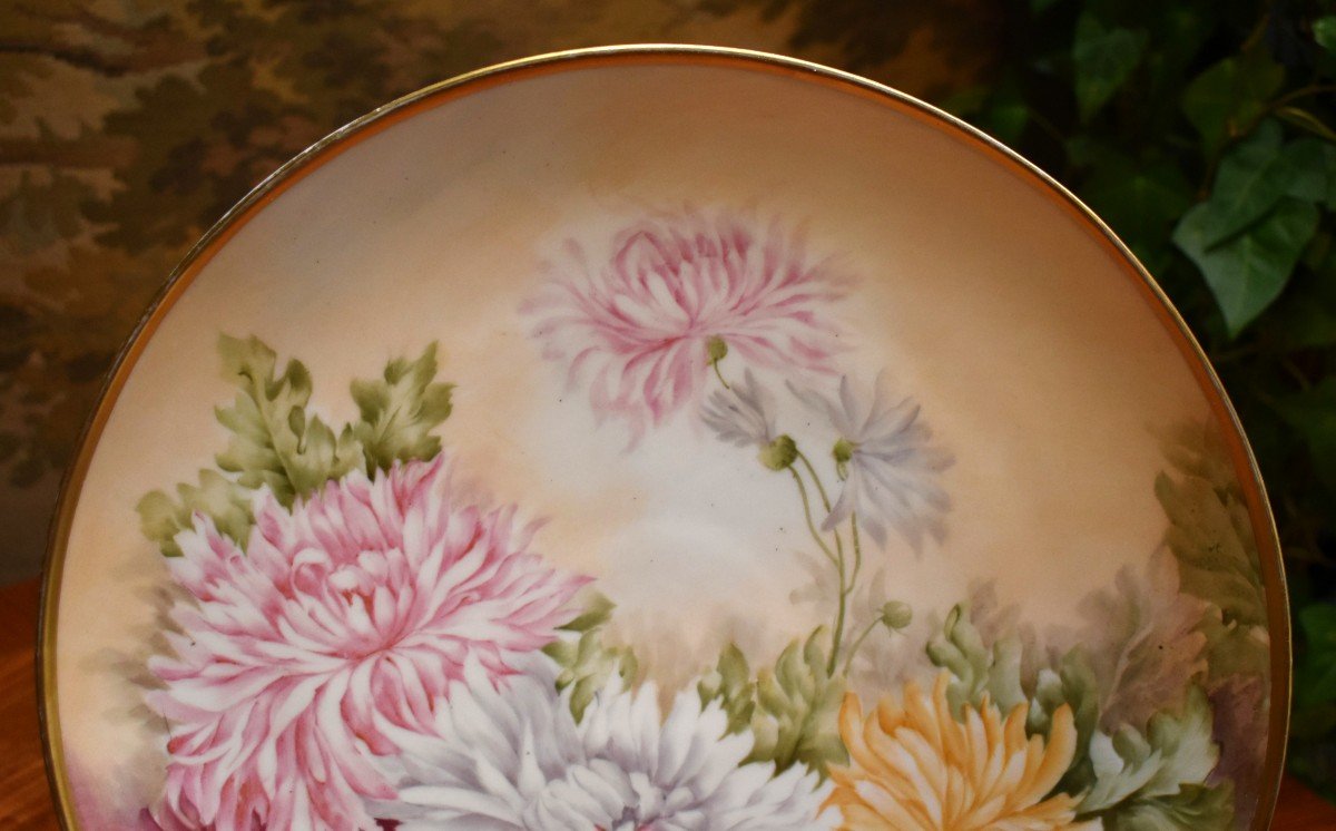 Decorative Dish In Limoges Porcelain, Entirely Hand Painted, Floral Decor, Signed Malavaud.-photo-1