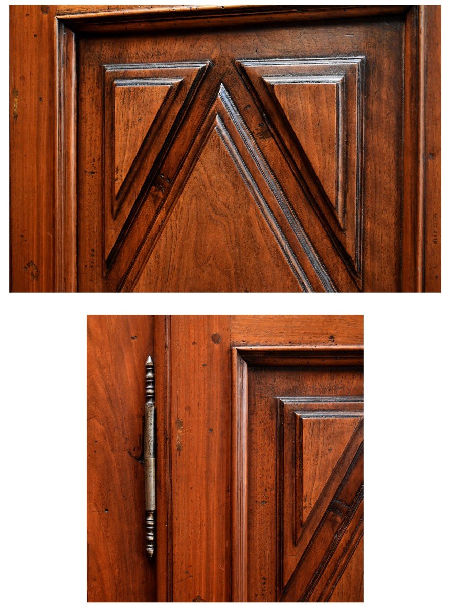 Small Louis XIII 4-door Walnut Cabinet, Four-leaf Sideboard, Diamond Points;-photo-6