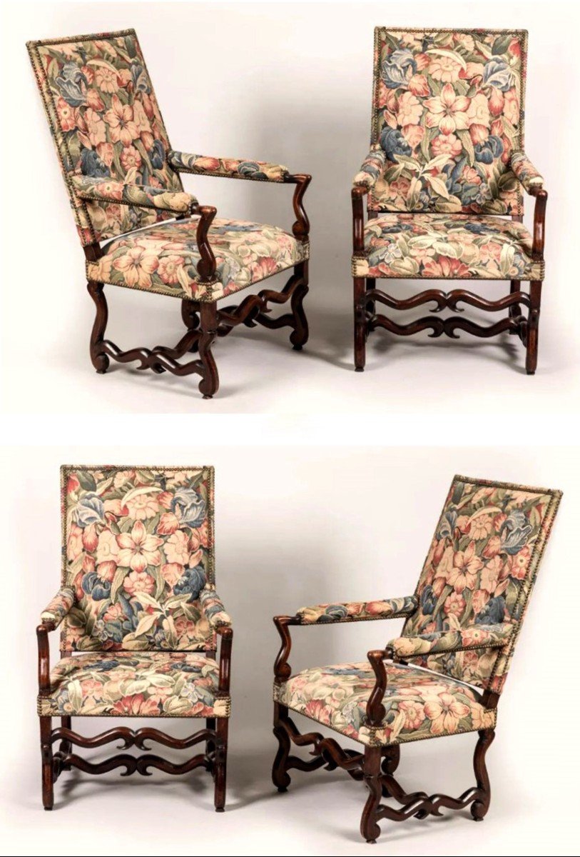 Paire De Grands Fauteuils De Style Louis XIII Louis XIV En Os De Mouton,  Haut Dossier Plat -photo-4