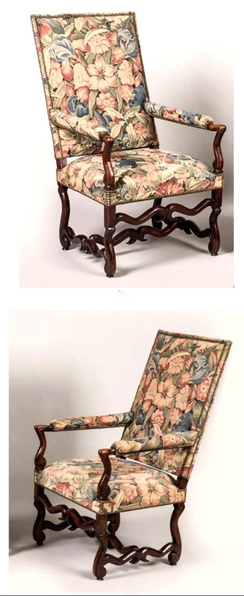 Paire De Grands Fauteuils De Style Louis XIII Louis XIV En Os De Mouton,  Haut Dossier Plat -photo-1