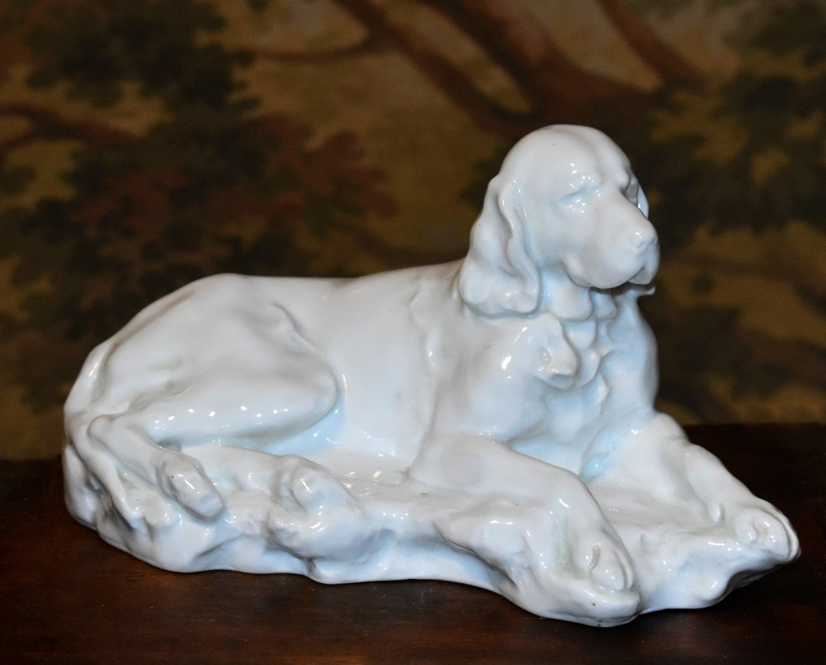 Sujet En Porcelaine Blanche  De Limoges, Statue Chien De Chasse  Haviland d'Après Jules Desbois-photo-2