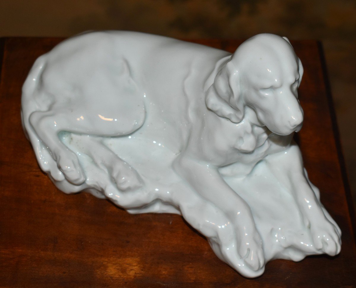 Sujet En Porcelaine Blanche  De Limoges, Statue Chien De Chasse  Haviland d'Après Jules Desbois-photo-2