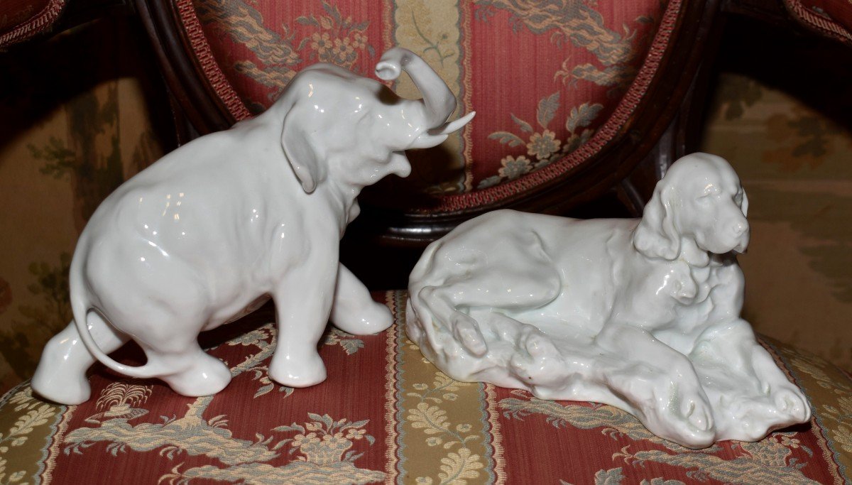 Sujet En Porcelaine Blanche  De Limoges, Statue Chien De Chasse  Haviland d'Après Jules Desbois-photo-8