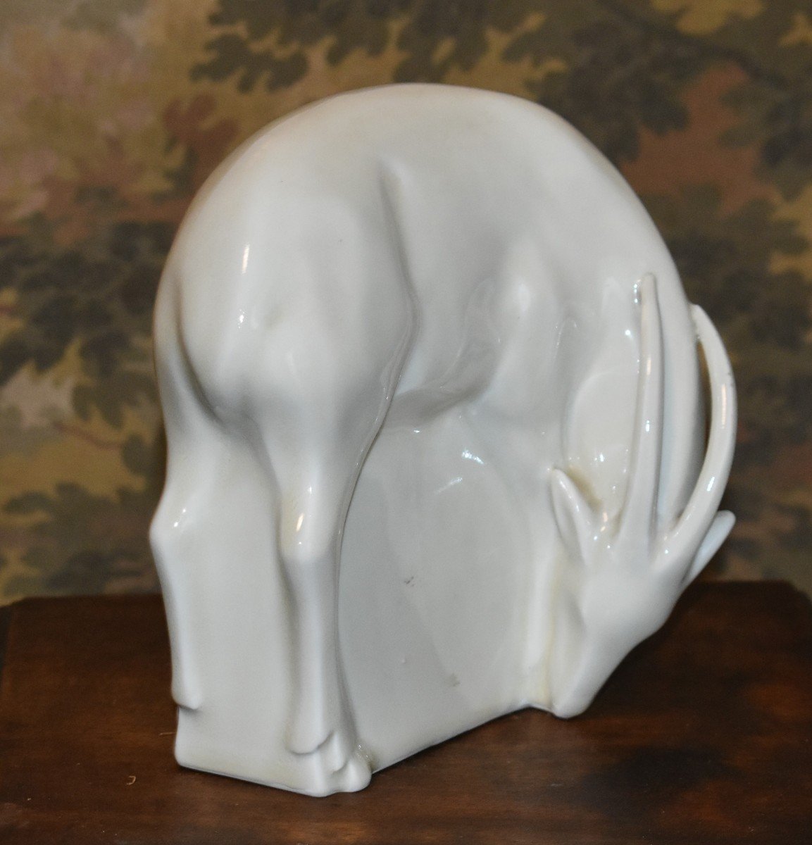 Limoges Cream Enameled Porcelain Subject, Antelope 