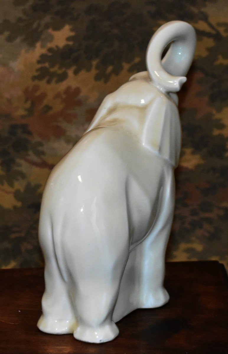 Elephant Subject In Limoges Enameled Porcelain, Cream Color-photo-4