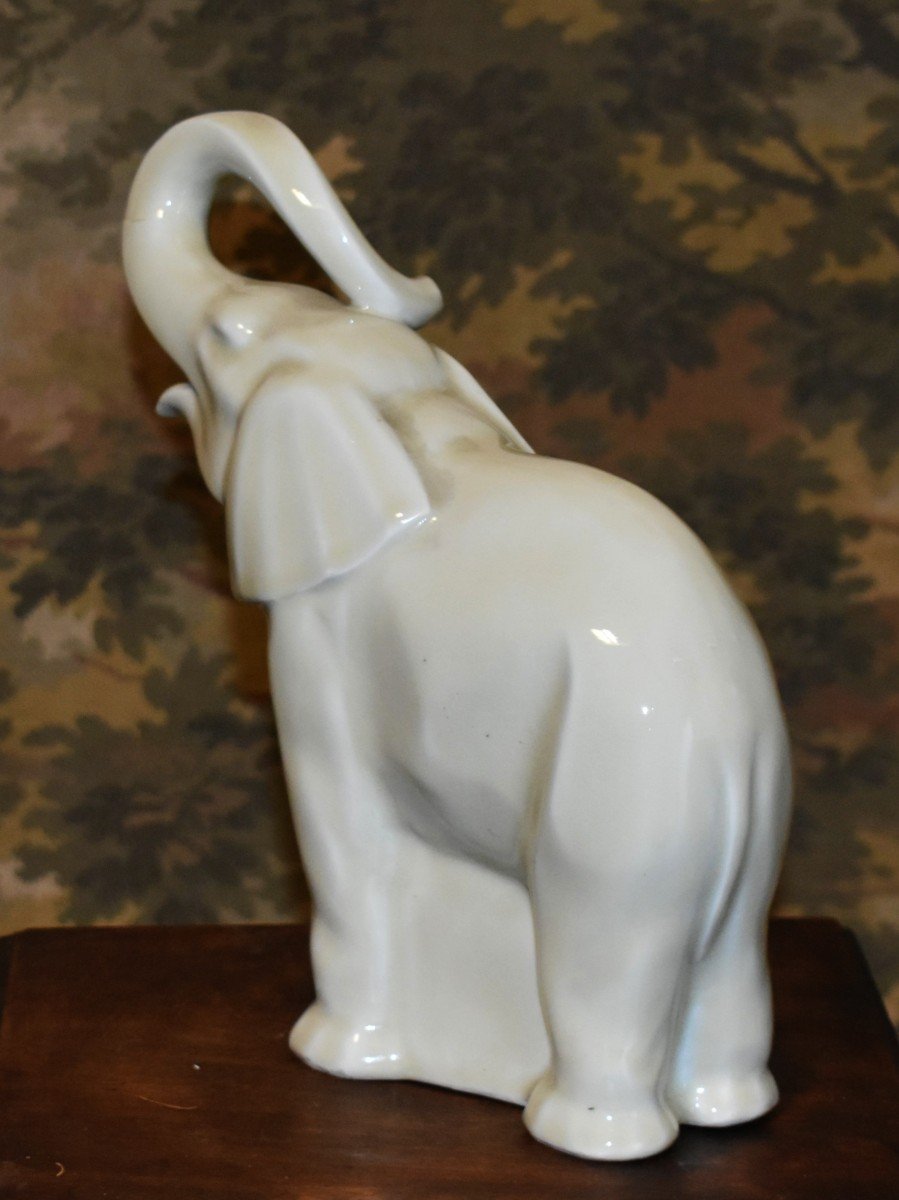 Elephant Subject In Limoges Enameled Porcelain, Cream Color-photo-1