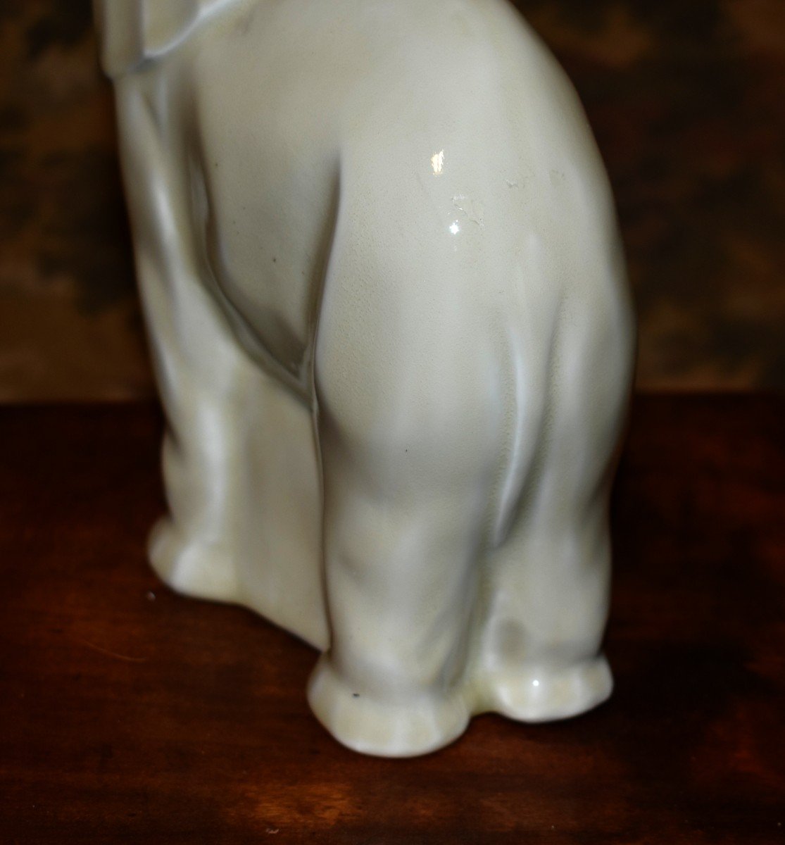 Elephant Subject In Limoges Enameled Porcelain, Cream Color-photo-2