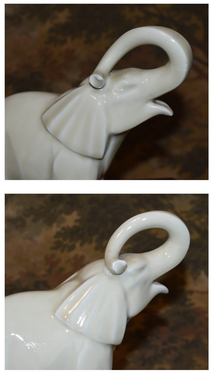 Elephant Subject In Limoges Enameled Porcelain, Cream Color-photo-4