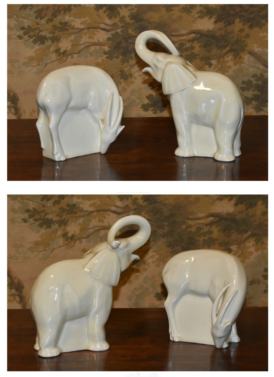 Elephant Subject In Limoges Enameled Porcelain, Cream Color-photo-8