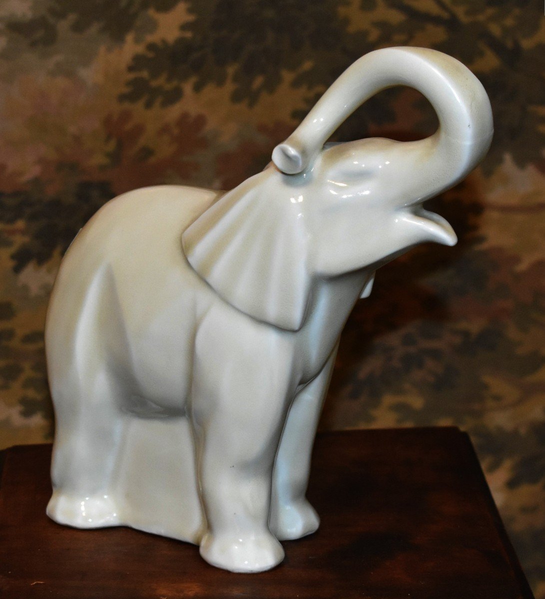 Elephant Subject In Limoges Enameled Porcelain, Cream Color