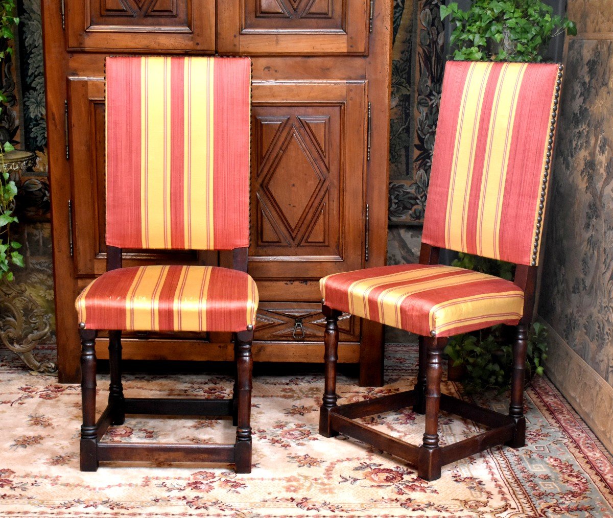 Pair Of Louis XIII Style High Back Chairs, Haute Epoque, Renaissance,-photo-2