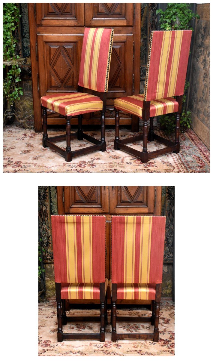 Pair Of Louis XIII Style High Back Chairs, Haute Epoque, Renaissance,-photo-3