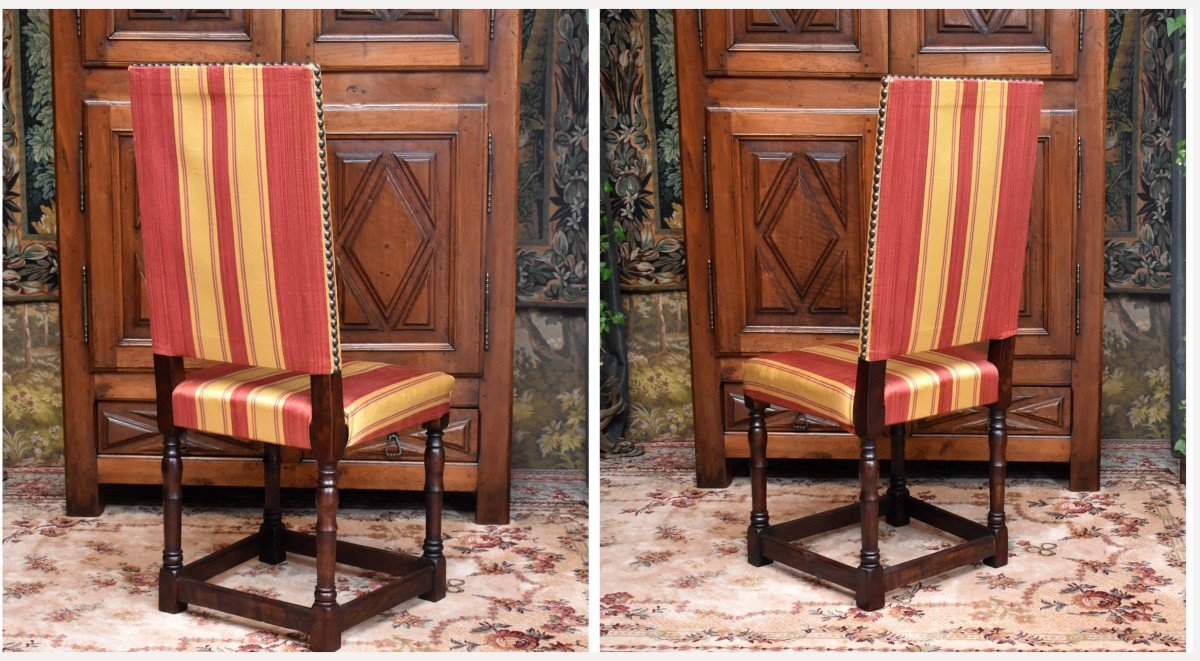 Pair Of Louis XIII Style High Back Chairs, Haute Epoque, Renaissance,-photo-3