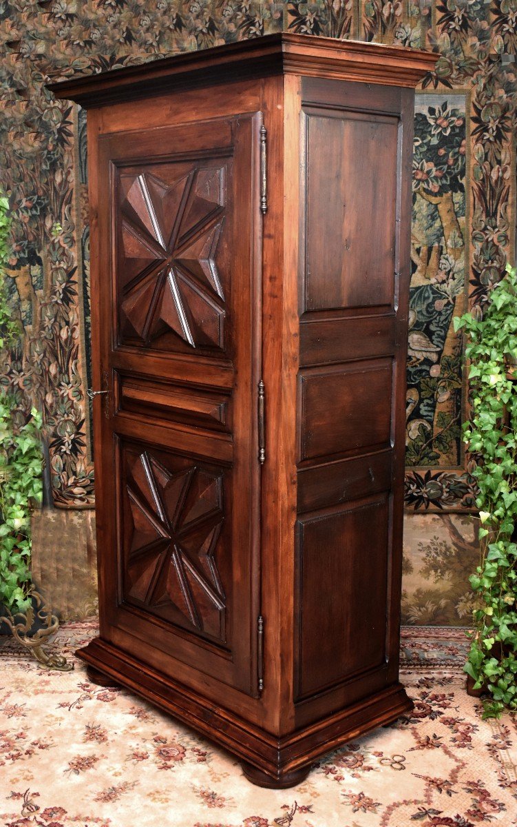 Louis XIII Style Bonnetière In Fruit Wood And Miscellaneous, 1 Door Wardrobe, Diamond Points -photo-4