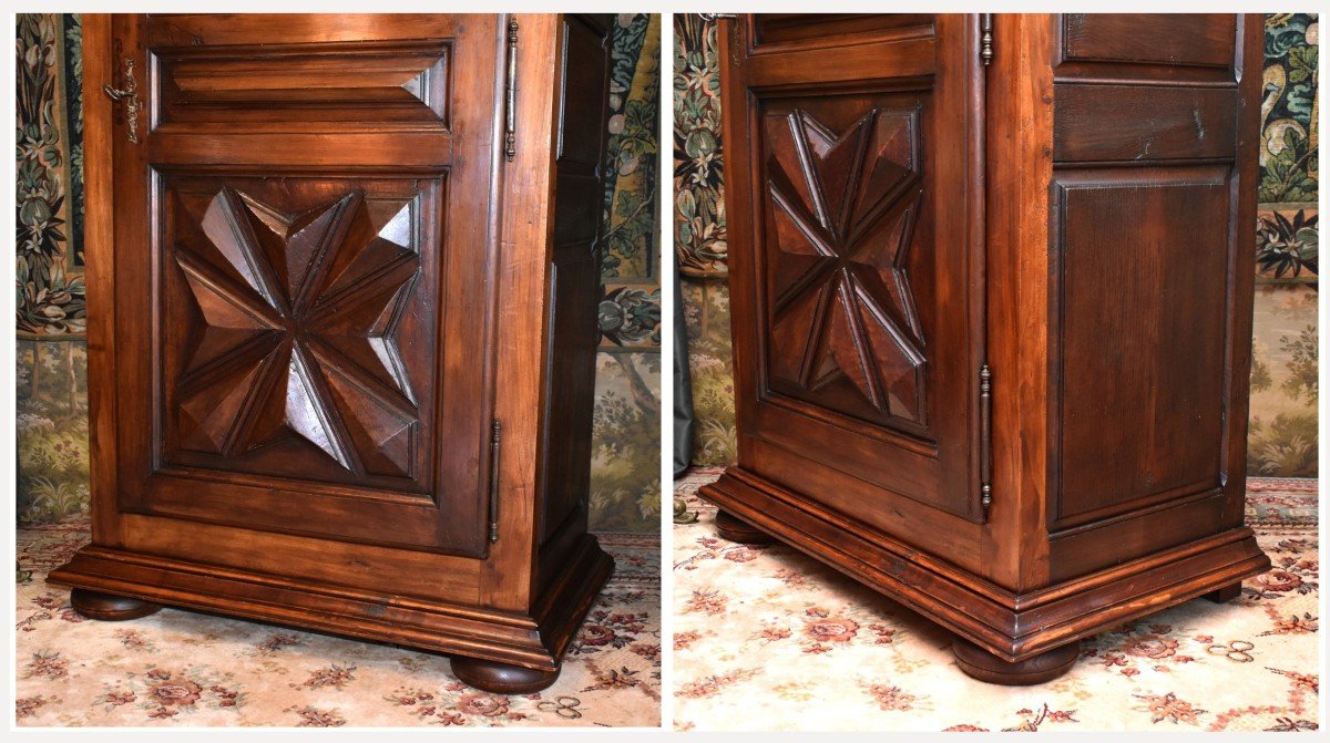 Louis XIII Style Bonnetière In Fruit Wood And Miscellaneous, 1 Door Wardrobe, Diamond Points -photo-1