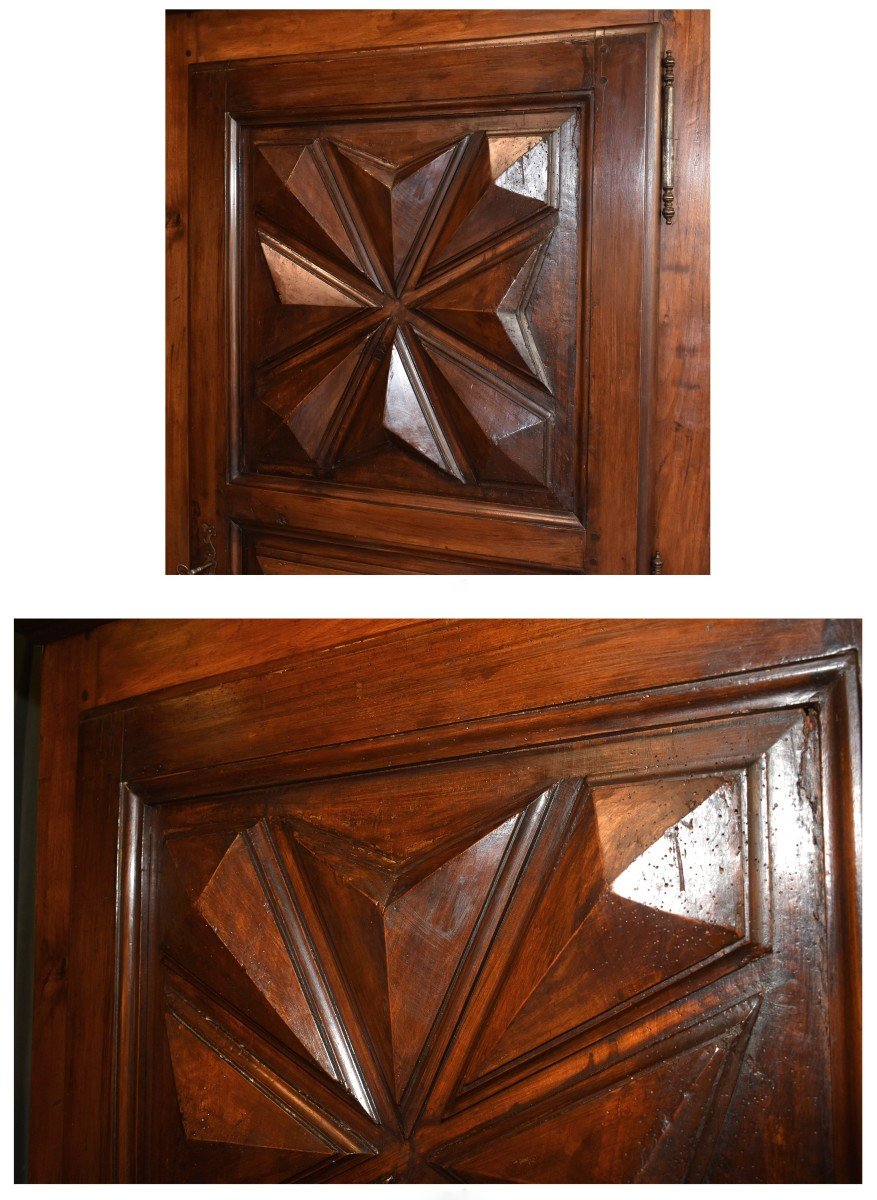 Louis XIII Style Bonnetière In Fruit Wood And Miscellaneous, 1 Door Wardrobe, Diamond Points -photo-2