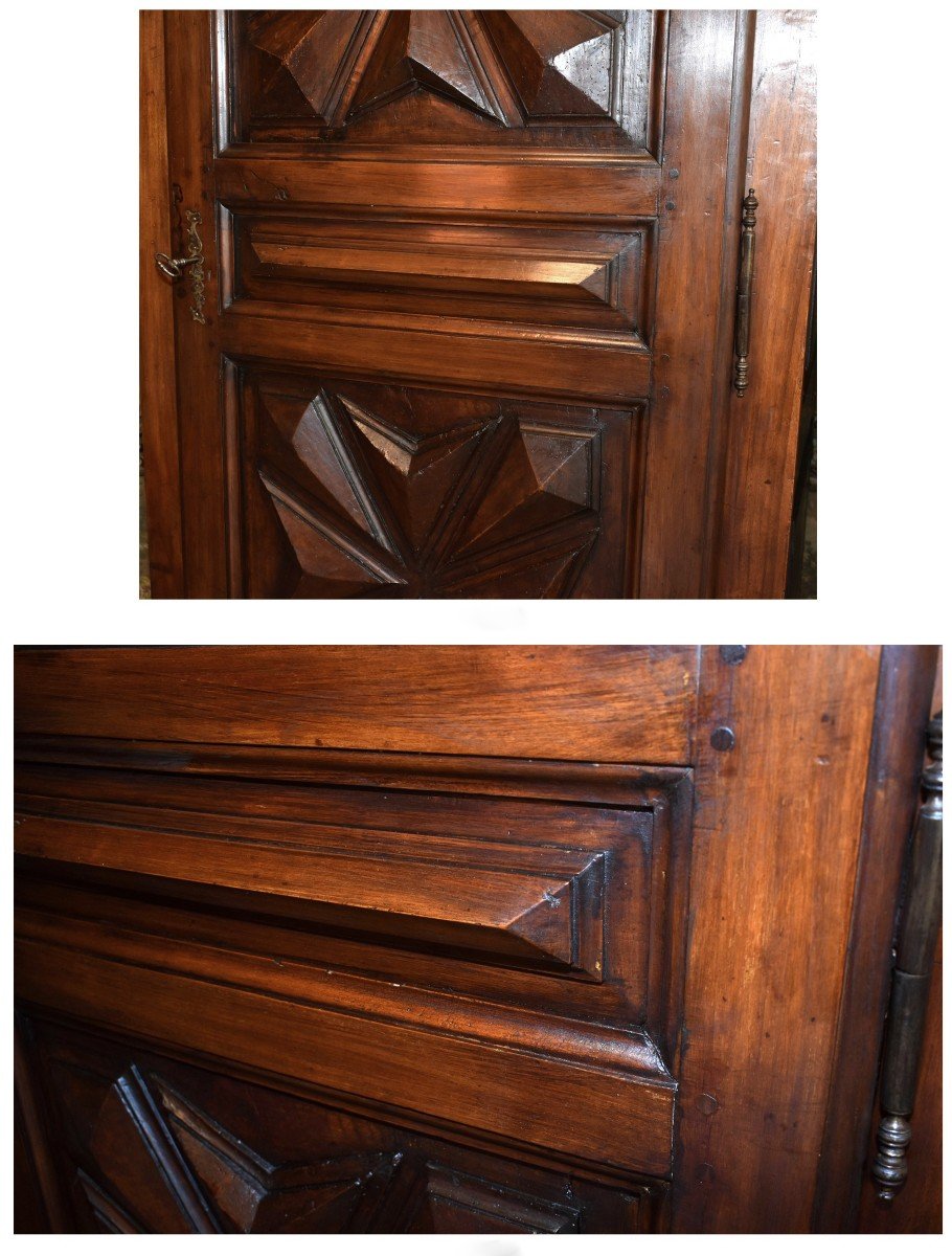 Louis XIII Style Bonnetière In Fruit Wood And Miscellaneous, 1 Door Wardrobe, Diamond Points -photo-3