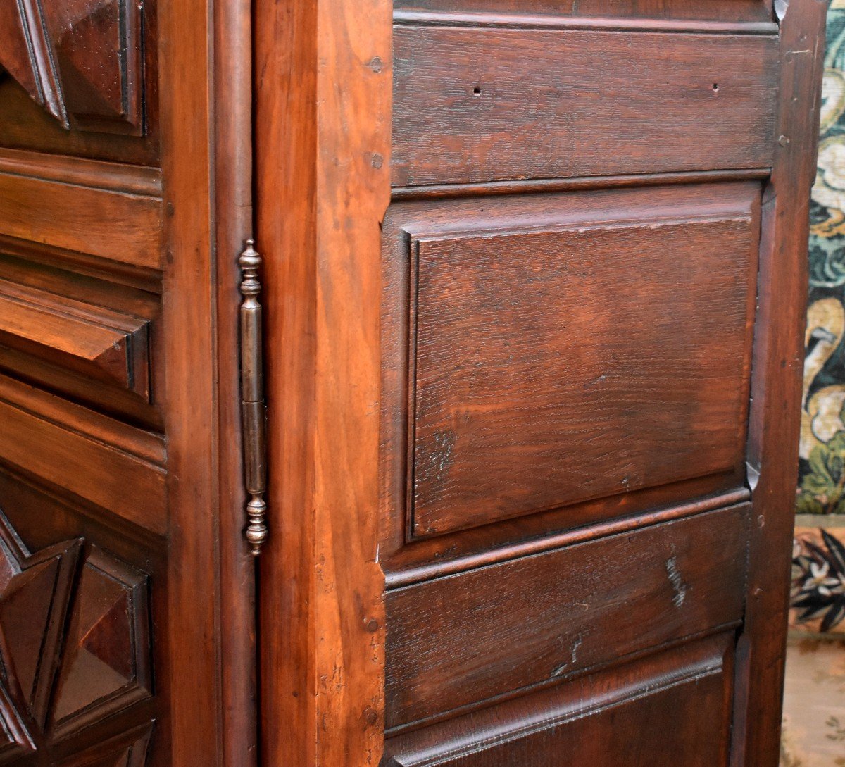 Louis XIII Style Bonnetière In Fruit Wood And Miscellaneous, 1 Door Wardrobe, Diamond Points -photo-5