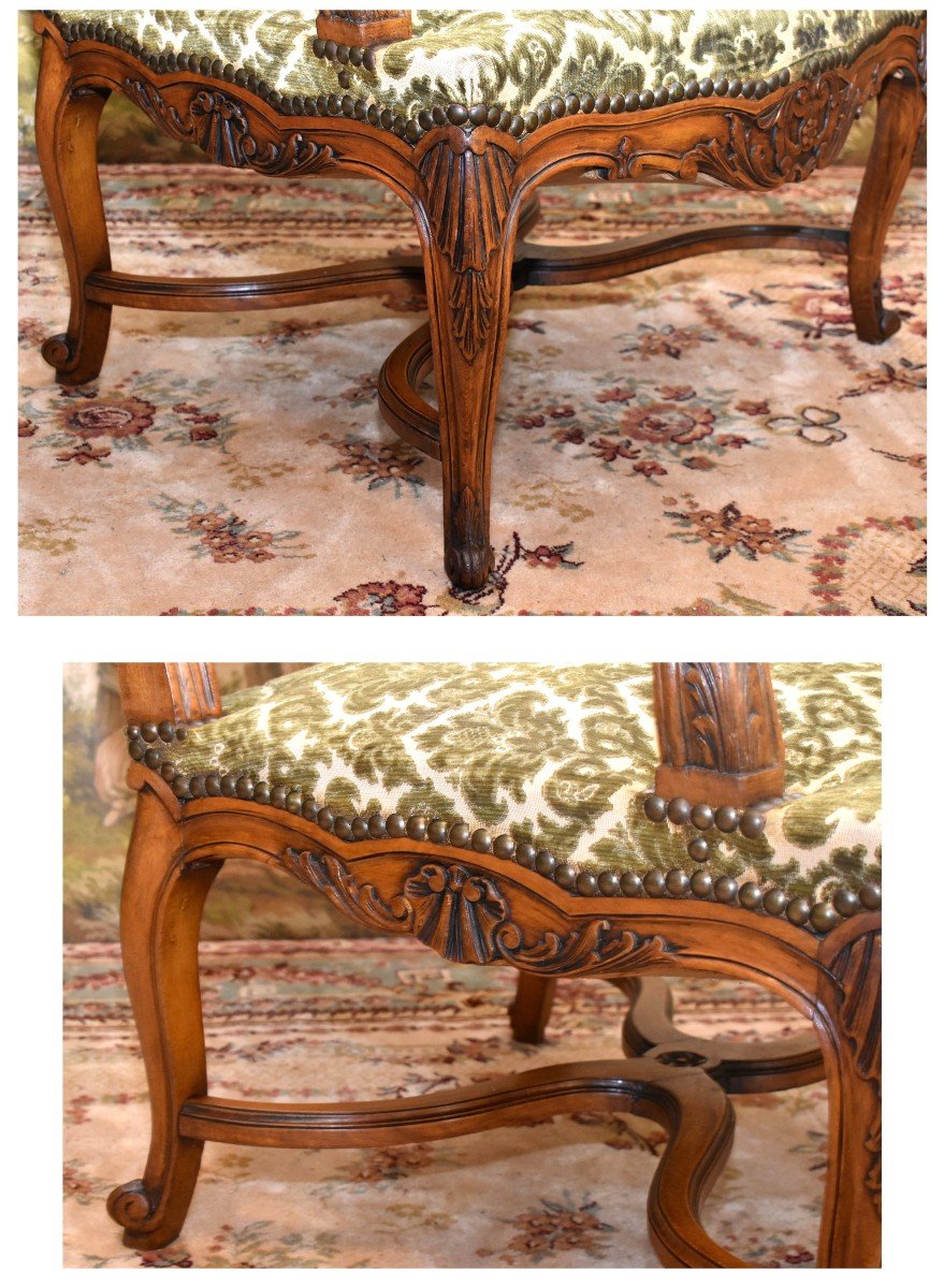 Important Pair Of Large And Tall Carved Armchairs, Regency Style, X-shaped Spacer,-photo-4