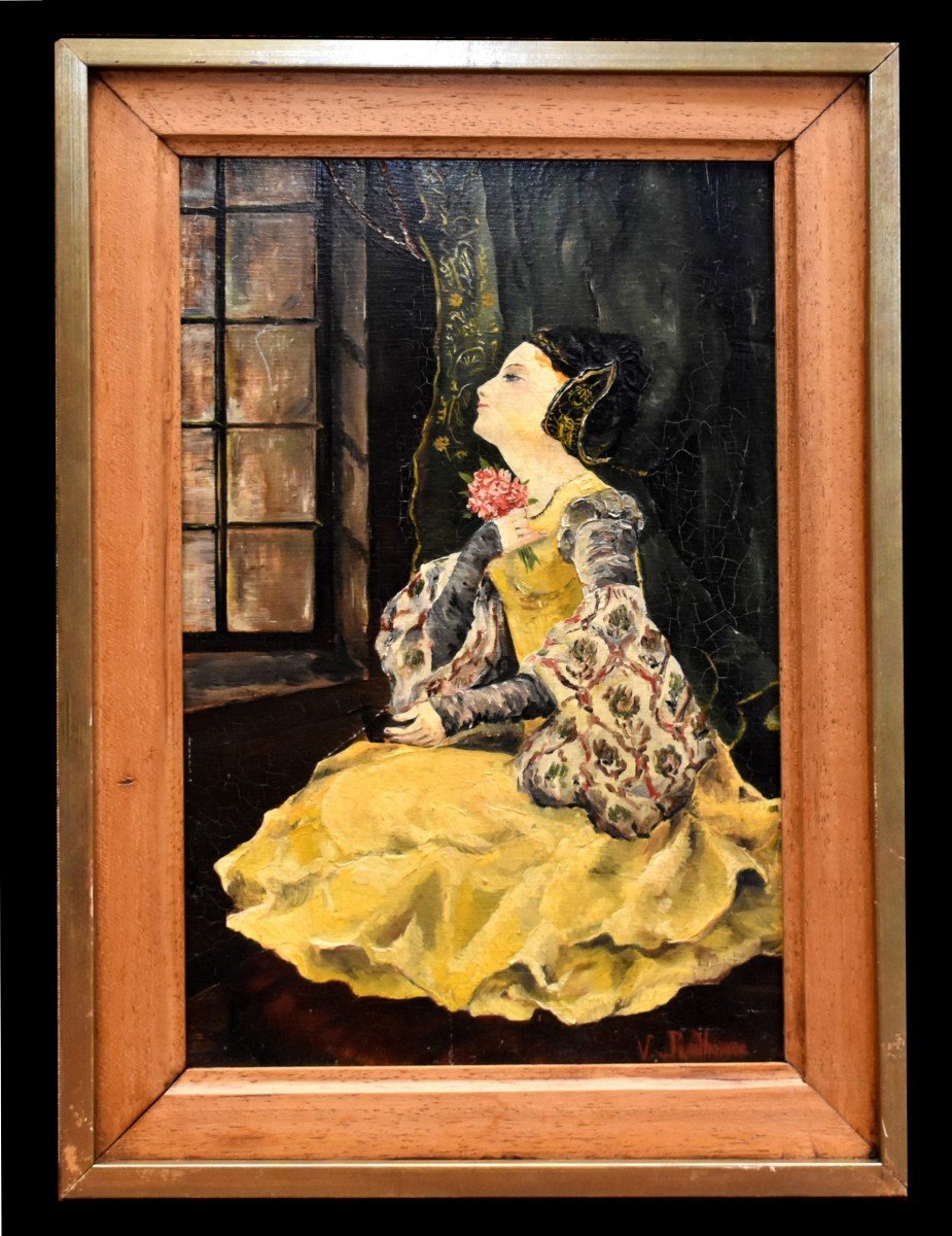 V. Prudhomme , Scène  d' Intérieure, Femme Devant Une Fenêtre,  Portrait Personnage -photo-4