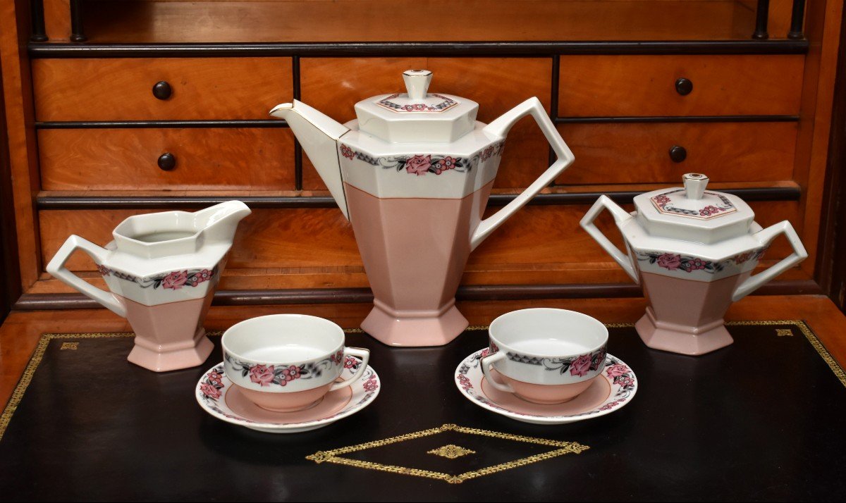 Tête à Tête, Limoges Porcelain Service For 2 People, Art Deco Circa 1930 Floral Decor