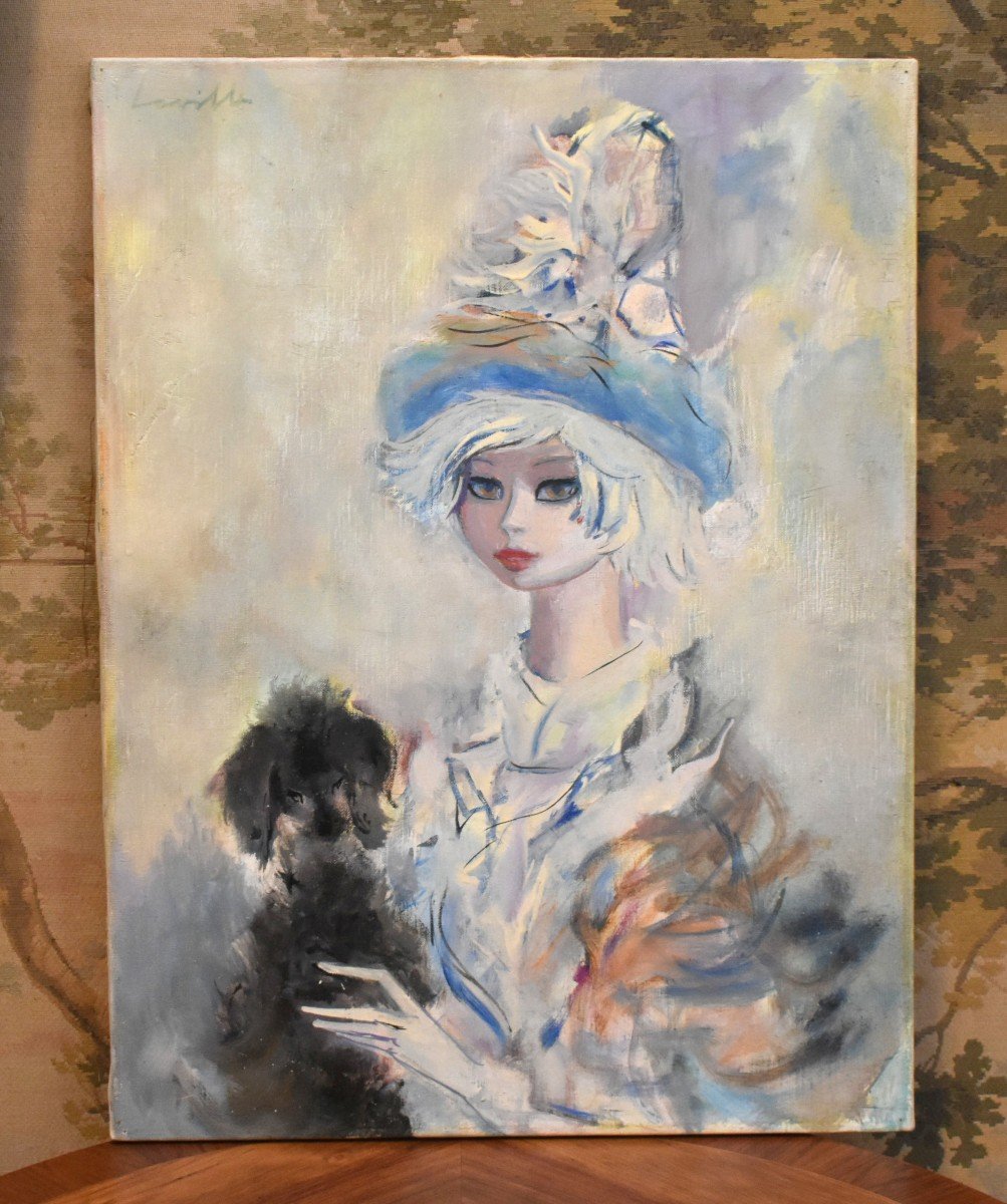 Henri Laville (1916-1995) Portrait Entitled "young Girl And Her Dog".-photo-3