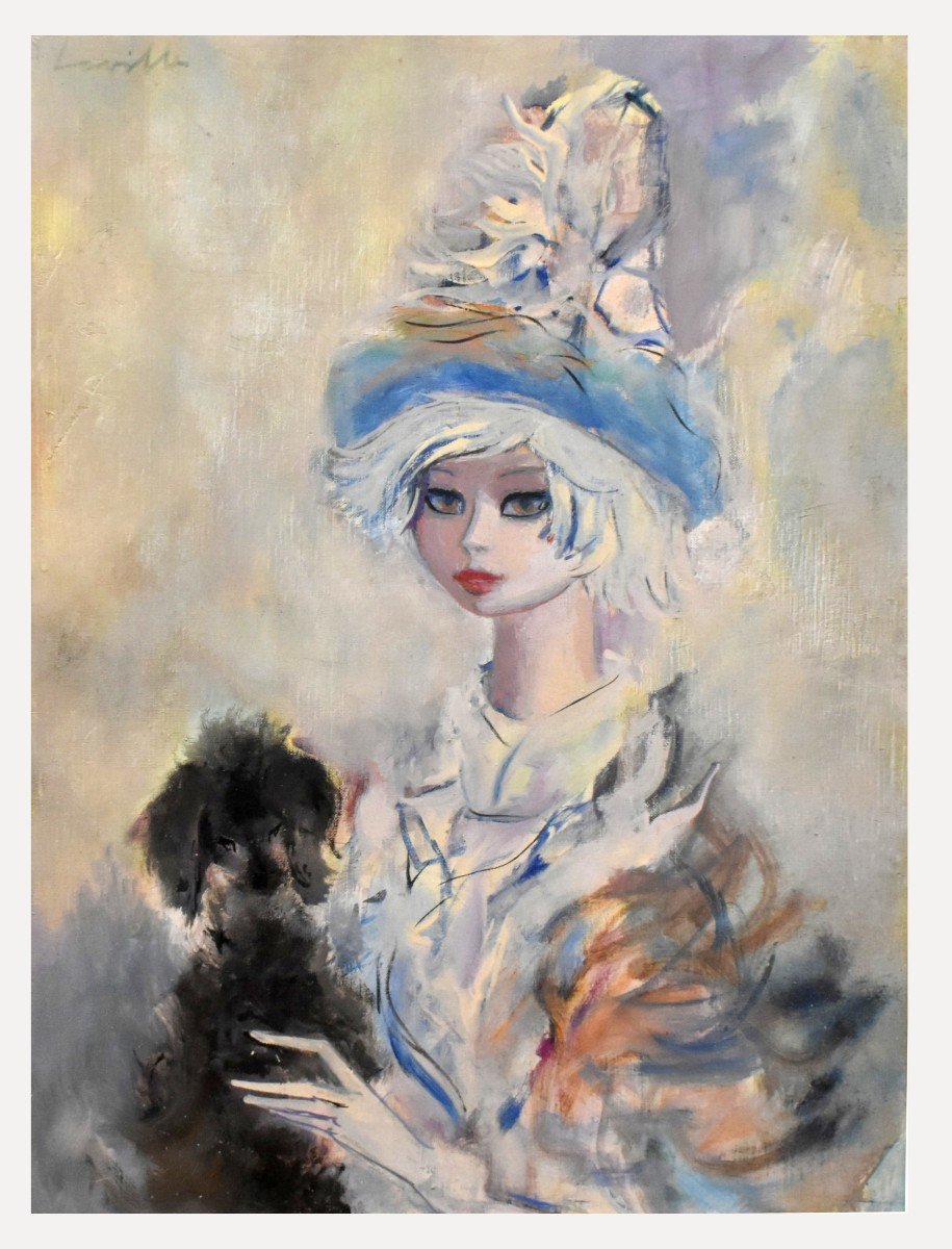 Henri Laville (1916-1995) Portrait Entitled "young Girl And Her Dog".