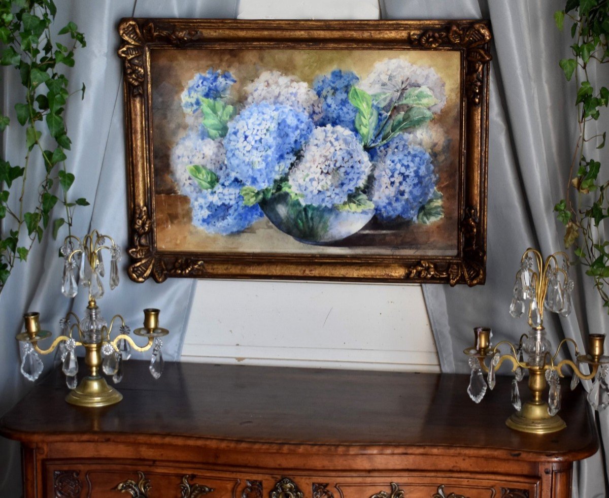 Madeleine Doubrère ( 1882-1967 ) Nature Morte , Bouquet d'Hortensias élève De Blanche Odin-photo-2