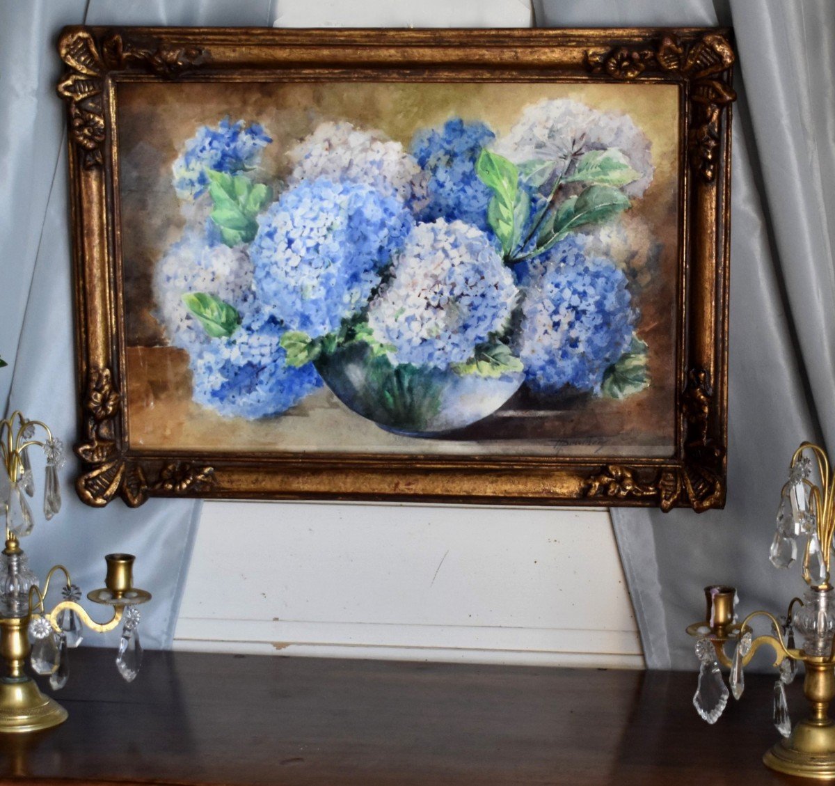 Madeleine Doubrère ( 1882-1967 ) Nature Morte , Bouquet d'Hortensias élève De Blanche Odin-photo-3