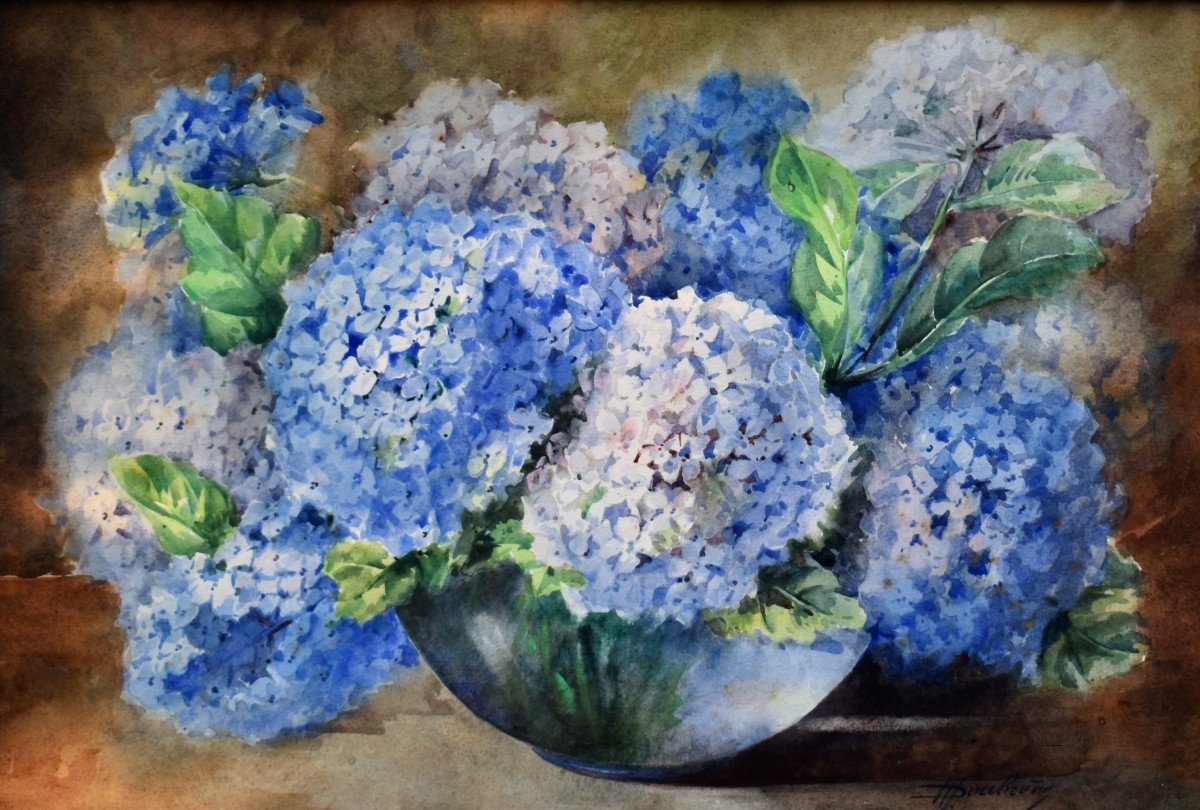 Madeleine Doubrère ( 1882-1967 ) Nature Morte , Bouquet d'Hortensias élève De Blanche Odin-photo-4