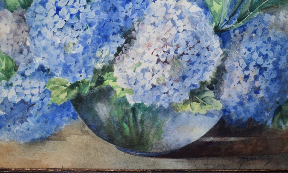 Madeleine Doubrère ( 1882-1967 ) Nature Morte , Bouquet d'Hortensias élève De Blanche Odin-photo-1