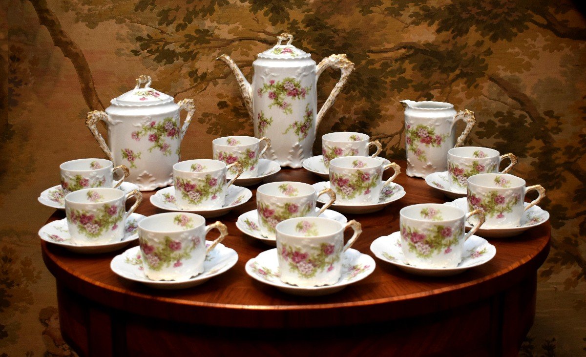 Coffee Service, Plainemaison Limoges Porcelain, Late 19th Century, Louis XV Rocaille Style, 12 Per-photo-2