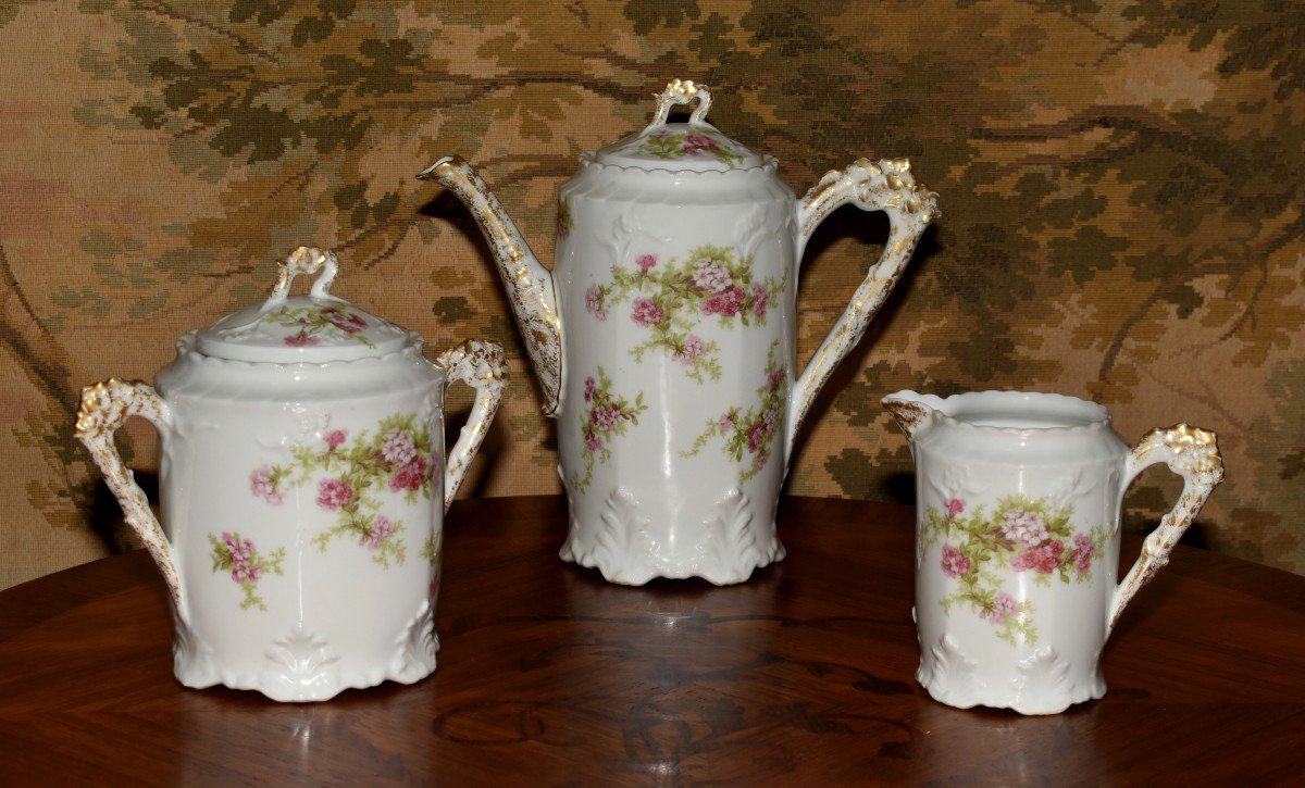 Coffee Service, Plainemaison Limoges Porcelain, Late 19th Century, Louis XV Rocaille Style, 12 Per-photo-3