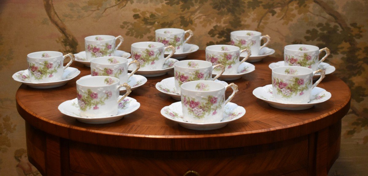 Coffee Service, Plainemaison Limoges Porcelain, Late 19th Century, Louis XV Rocaille Style, 12 Per-photo-4