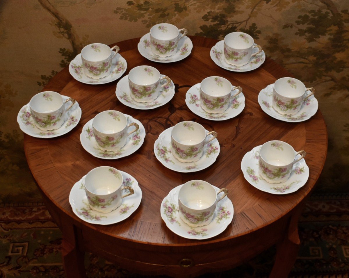 Coffee Service, Plainemaison Limoges Porcelain, Late 19th Century, Louis XV Rocaille Style, 12 Per-photo-1