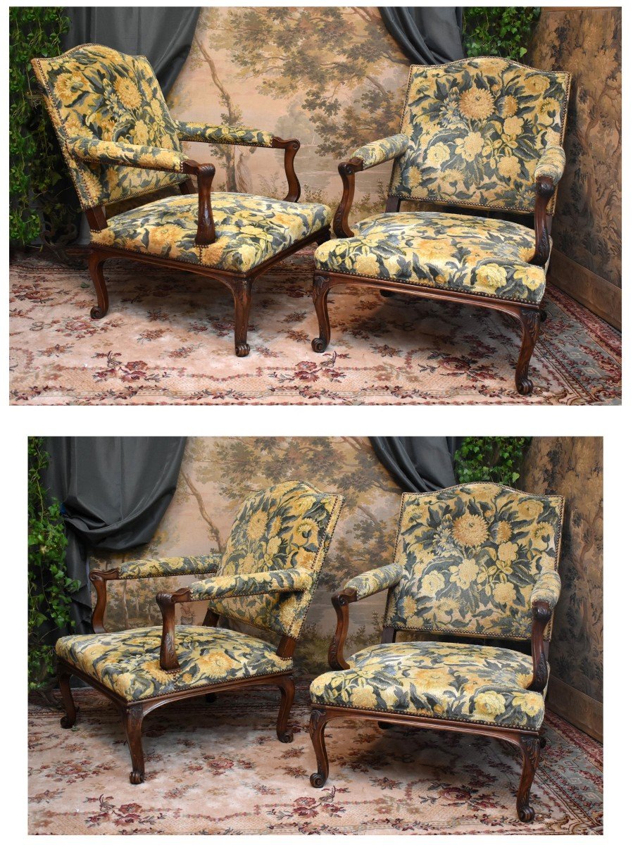 Pair Of Important Armchairs With Large, High, Flat Backs In The Regency Style, Late 19th Century-photo-2