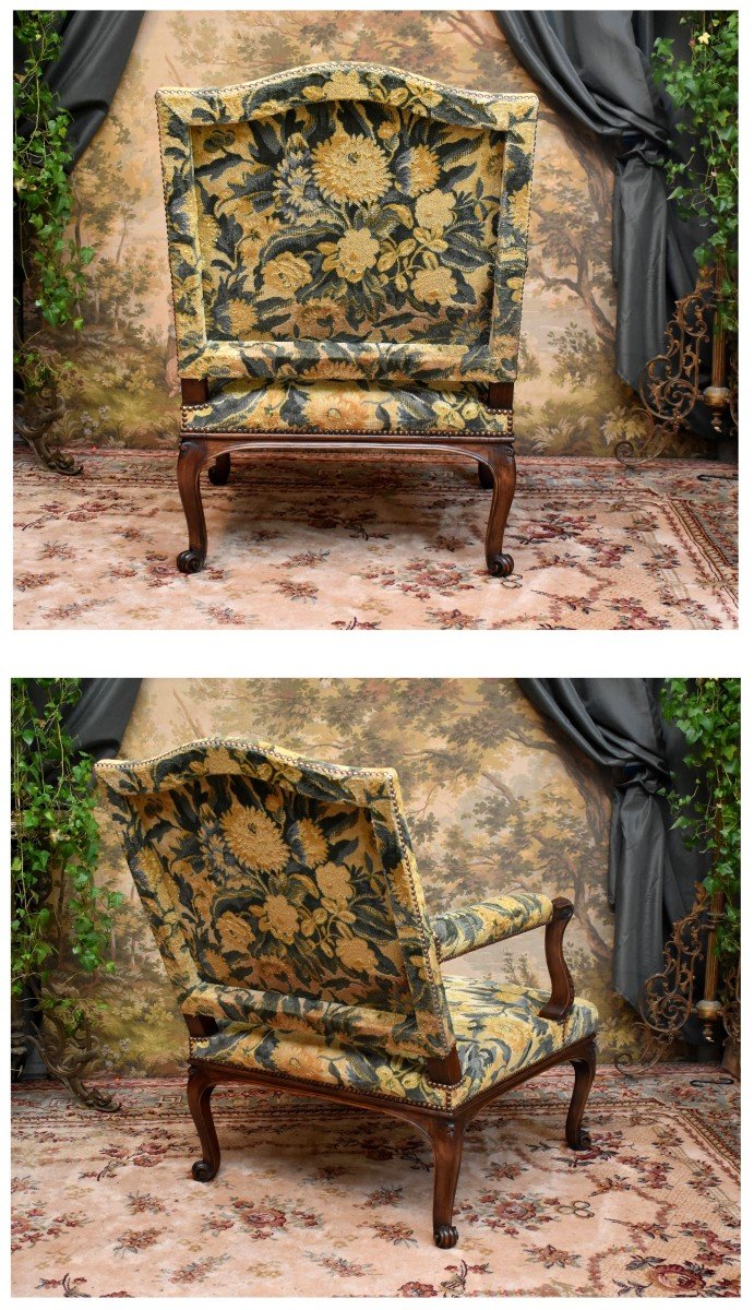 Pair Of Important Armchairs With Large, High, Flat Backs In The Regency Style, Late 19th Century-photo-1